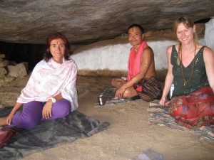 Cynthia, Krishna, and me in the cave below Hanuman Temple